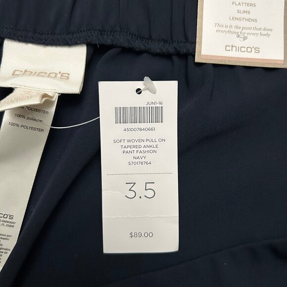 Chico's Womens Soft Woven Pull-On Tapered Ankle Pants Size 3.5 Navy Ultimate Fit - Picture 8 of 9